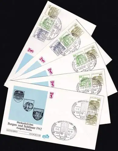 BERLIN 1982 Mi-Nr. W79-82, 674 CD Zusammendrucke aus MH 13 auf 5 FDC