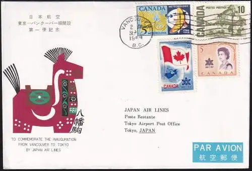 KANADA 1968 JAL FIRST FLIGHT VANCOUVER - TOKIO ROUTE