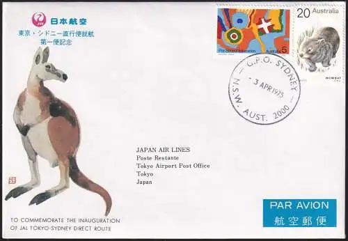 AUSTRALIEN 1975 JAL FIRST FLIGHT TOKIO - SYDNEY DIRECT ROUTE