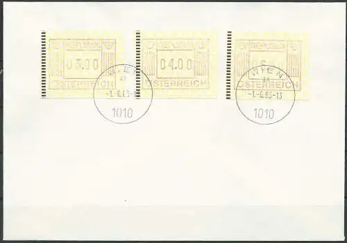 ÖSTERREICH 1983 Mi-Nr. ATM 1 Satz 1 Automatenmarken FDC