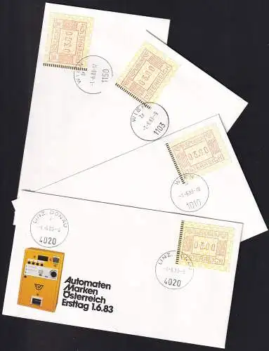 ÖSTERREICH 1983 Mi-Nr. ATM 1 Satz 1 Automatenmarken auf 15 FDC