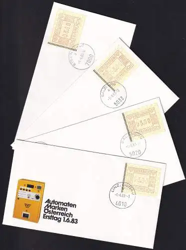 ÖSTERREICH 1983 Mi-Nr. ATM 1 Satz 1 Automatenmarken auf 15 FDC