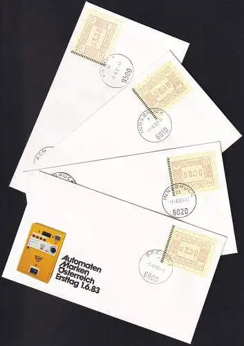 ÖSTERREICH 1983 Mi-Nr. ATM 1 Satz 1 Automatenmarken auf 15 FDC