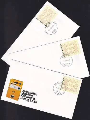 ÖSTERREICH 1983 Mi-Nr. ATM 1 Satz 1 Automatenmarken auf 15 FDC