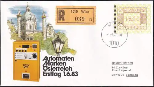 ÖSTERREICH 1983 Mi-Nr. ATM 1 Automatenmarken auf Einschreibe-FDC