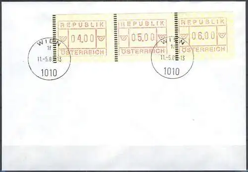 ÖSTERREICH 1988 Mi-Nr. ATM 2 Satz 1 Automatenmarken FDC