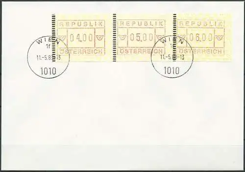 ÖSTERREICH 1988 Mi-Nr. ATM 2 Satz 1 Automatenmarken FDC