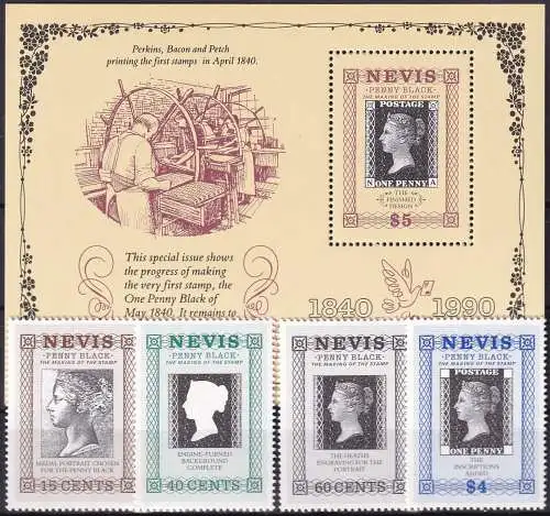 ST. KITTS und NEVIS 1990 Mi-Nr. Block 22 + 528/31 ** MNH