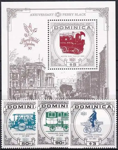 DOMINICA 1990 Mi-Nr. Block 165 + 1314/16 ** MNH