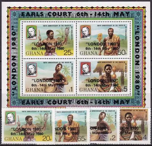 GHANA 1980 Mi-Nr. Block 82 + 826/29 ** MNH