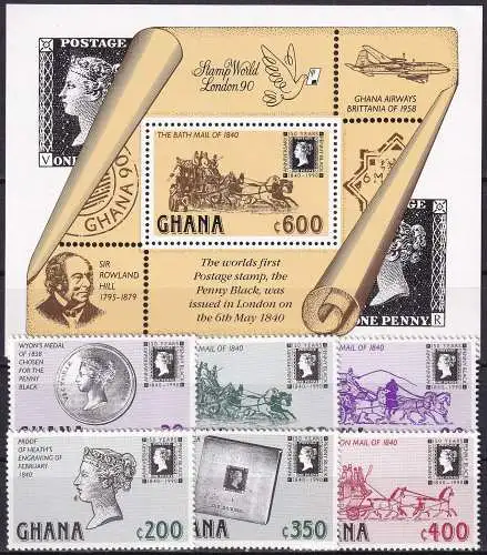 GHANA 1990 Mi-Nr. Block 156 + 1374/79 ** MNH