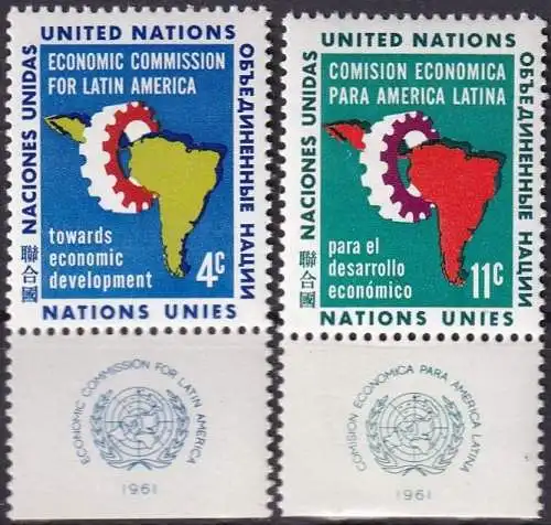 UNO NEW YORK 1961 Mi-Nr. 107/08 TAB ** MNH