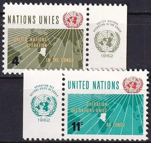 UNO NEW YORK 1962 Mi-Nr. 120/21 TAB ** MNH