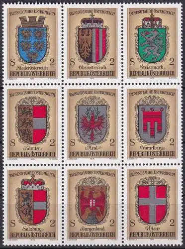 ÖSTERREICH 1976 Mi-Nr. 1522/30 aus Block 4 ** MNH