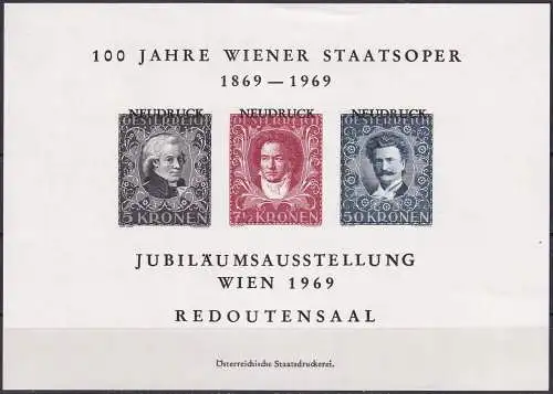 ÖSTERREICH 1969 Nachdruck Vignette 100 J. Wiener Staatsoper 1969