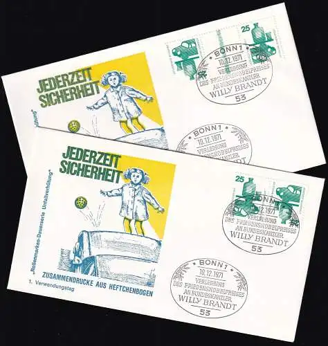 DEUTSCHLAND 1971 Mi-Nr. K10 + KZ8 aus MH 15 FDC