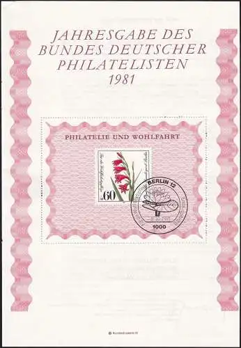 DEUTSCHLAND 1981 Mi-Nr. 652 Berlin auf Jahresgabe des Bundes Deutscher Philatelisten