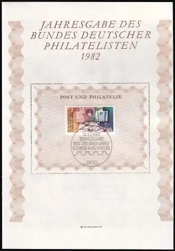 DEUTSCHLAND 1982 Mi-Nr. 1154 auf Jahresgabe des Bundes Deutscher Philatelisten