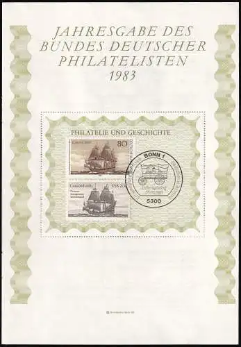 DEUTSCHLAND 1983 Mi-Nr. 1180 mit USA Mi-Nr. 1628 auf Jahresgabe des Bundes Deutscher Philatelisten