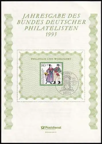 DEUTSCHLAND 1993 Mi-Nr. 1696 auf Jahresgabe des Bundes Deutscher Philatelisten