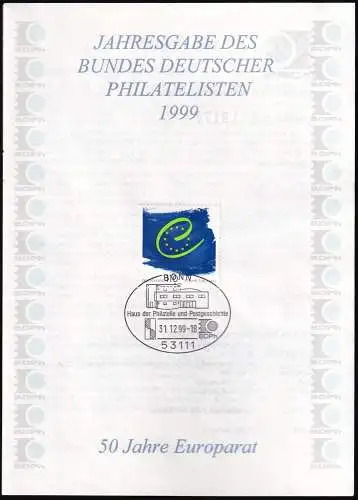 DEUTSCHLAND 1999 Mi-Nr. 2049 auf Jahresgabe des Bundes Deutscher Philatelisten