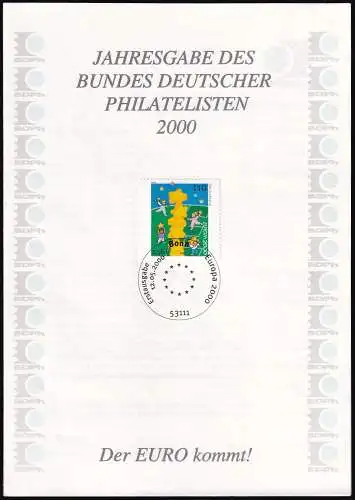 DEUTSCHLAND 2000 Mi-Nr. 2113 auf Jahresgabe des Bundes Deutscher Philatelisten