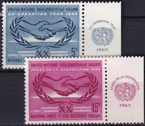 UNO NEW YORK 1965 Mi-Nr. 154/55 TAB ** MNH