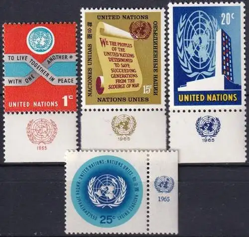 UNO NEW YORK 1965 Mi-Nr. 156/59 TAB ** MNH