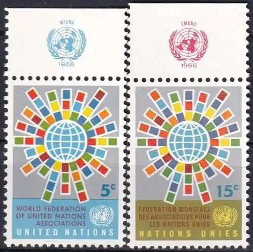 UNO NEW YORK 1966 Mi-Nr. 163/64 TAB ** MNH