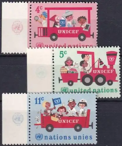 UNO NEW YORK 1966 Mi-Nr. 171/73 TAB ** MNH