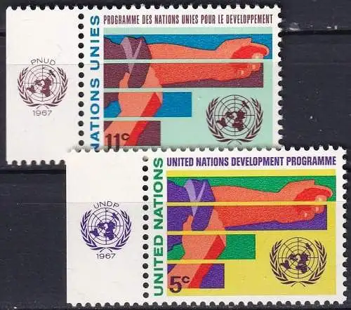 UNO NEW YORK 1967 Mi-Nr. 174/75 TAB ** MNH