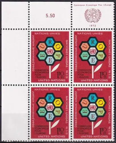 UNO GENF 1972 Mi-Nr. 27 Eckrandviererblock ** MNH