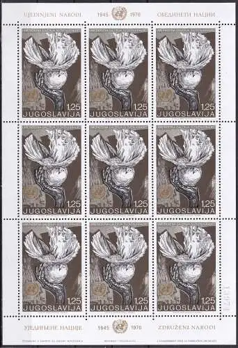 JUGOSLAWIEN 1970 Mi-Nr. 1399 Kleinbogen ** MNH oben rechts leicht bügig