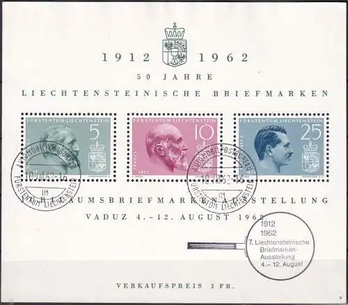 LIECHTENSTEIN 1962 Mi-Nr. Block 6 o used mit zusätzlichem Austellungs-Sonderstempel