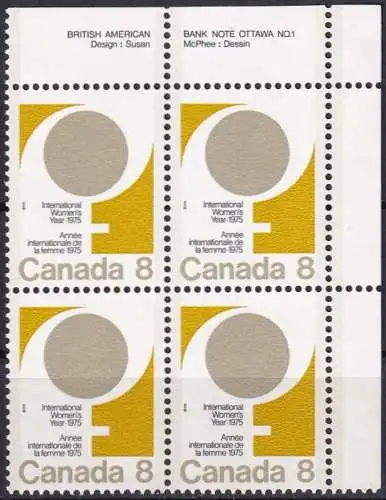 KANADA 1975 Mi-Nr. 601 ** MNH Eckrandviererblock