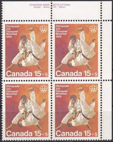 KANADA 1975 Mi-Nr. 604 ** MNH Eckrandviererblock