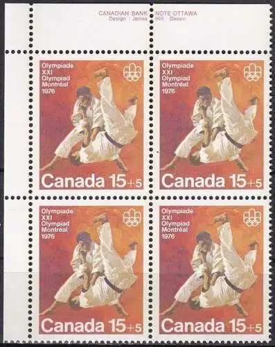 KANADA 1975 Mi-Nr. 604 ** MNH Eckrandviererblock