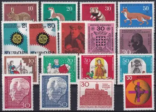 DEUTSCHLAND 1967 Mi-Nr. 529-45 Jahrgang/year set ** MNH