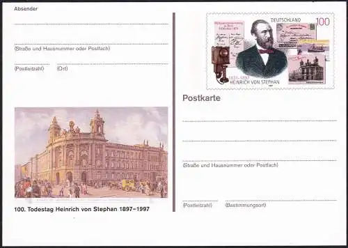 DEUTSCHLAND 1997 Mi-Nr. PSO 49 Postkarte 100. Todestag Heinr. von Stephan ungebraucht