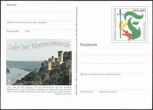 DEUTSCHLAND 2002 Mi-Nr. PSO 79 Postkarte Briefmarkenmesse Koblenz ungebraucht