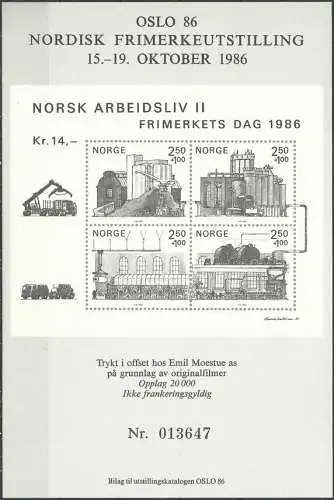 NORWEGEN 1986 Sonderdruck / souvenir bloc Oslo 1986