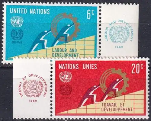 UNO NEW YORK 1969 Mi-Nr. 216/17 TAB ** MNH