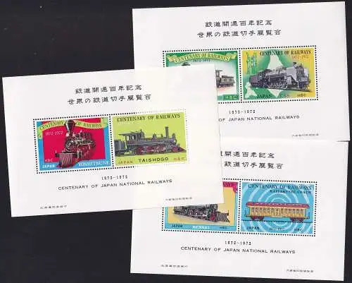 JAPAN 1972 Centenary of Japan National Railways - 3 Sonderdrucke im Folder