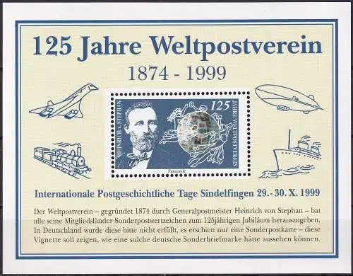 Heinrich Stephan -  Nachdruck Vignette 125 Jahre Weltpostverein 1999