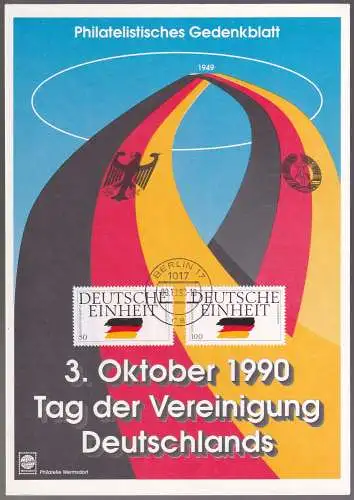 DEUTSCHLAND 1990 Mi-Nr. 1477/78 auf Gedenkblatt/Sonderblatt 1990 Tag der Vereinigung Deutschlands