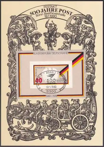 DEUTSCHLAND 1974 Mi-Nr. Block 10 auf Gedenkblatt/Sonderblatt 500 Jahre Post 1990 Bonn Beethovenhalle