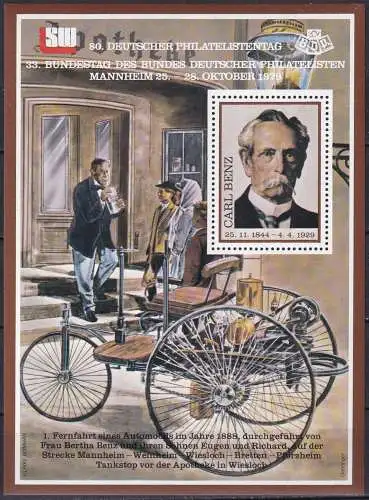 Carl Benz - Nachdruck Vignette - Deutscher Philatelistentag 1979