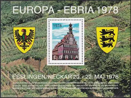 Altes Rathaus Esslingen - Nachdruck Vignette - Europa Ebria 1978