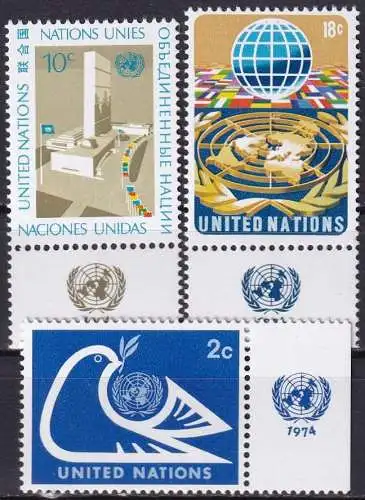 UNO NEW YORK 1974 Mi-Nr. 269/71 TAB ** MNH