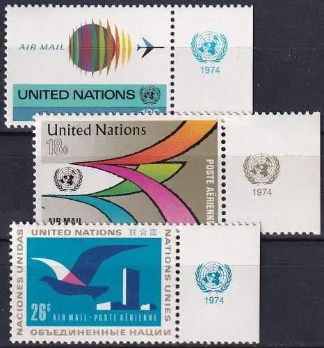 UNO NEW YORK 1974 Mi-Nr. 272/74 TAB ** MNH